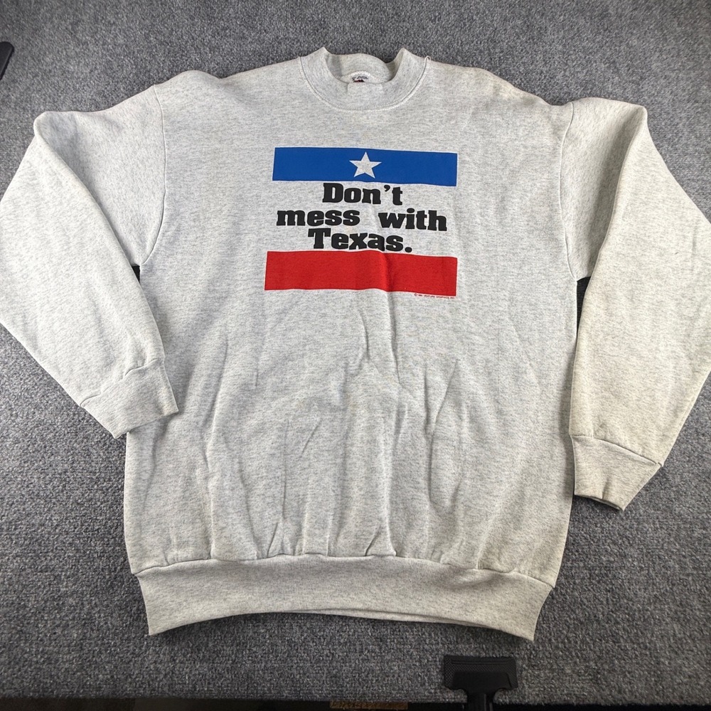 Vintage 1992 Fruit of the Loom Dont Mess With Texas Sweatshirt Gray Mens XL USA